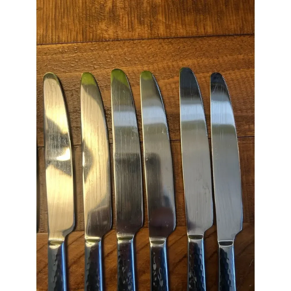 Wallace Continental Hammered Handle Set of 7 Dinner Knives 18/10 Stainless Steel
